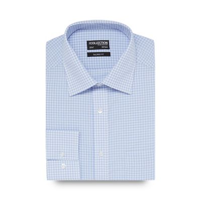 Blue checked print tailored fit shirt